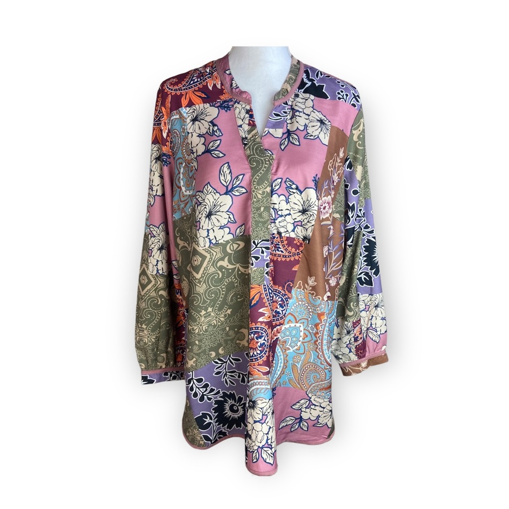 Soft Surroundings Patchwork Print Tunic Floral Pi… - image 1